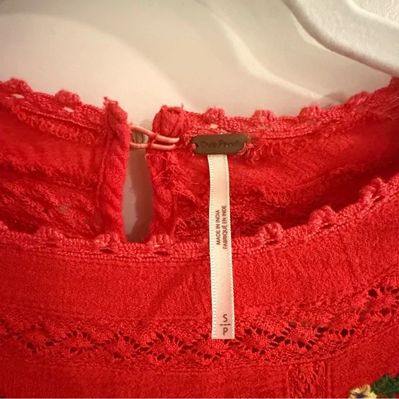 Free People Amy Red Floral Embroidered Cottagecore Top - Picture 3 of 11